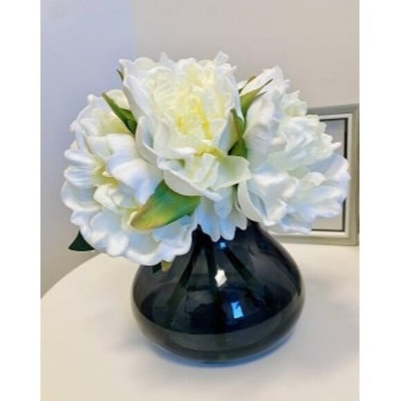 New Peonies Artificial Flowers with Vase White Peony Fake Flowers Faux Silk - Picture 1 of 2